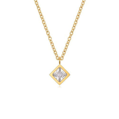 Dainty 316L Stainless Steel Square Necklace for Women Trendy, Cubic Zirconia Square Pendant Necklace Jewelry - color: 18KPG
