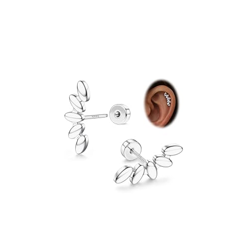 925 Sterling Silver Flat Back Stud Earrings for Women Hypoallergenic | 14K Gold Plated Cartilage Earrings for Sensitive Ears | Leaf Flower CZ Helix Tragus Piercing Jewelry - color: S-StyleA
