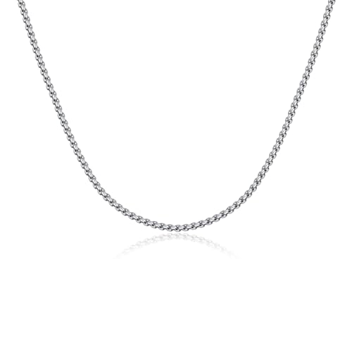 Eusense Stainless Steel Chain Necklace for Men Women Rolo/Wheat/Snake/Box Chain, 2-3MM, 20-24 Inches with Delicate Gift Box - color: Silver, size: 20+2 Inches Length, style: Rolo Chain-2MM Width