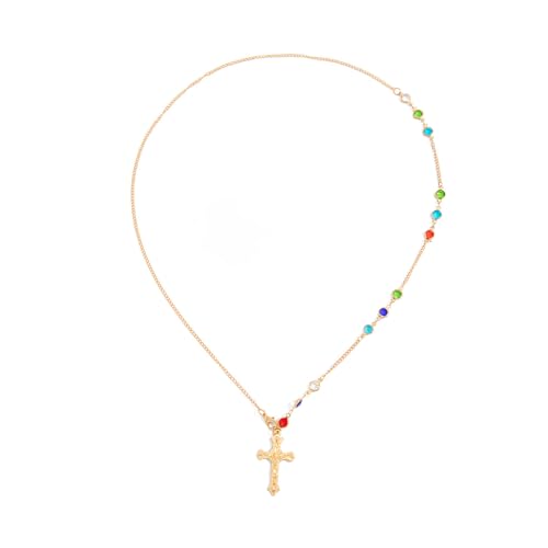 Gold Cross Back Necklace for Women, Dainty Colorful Crystal Y-Shaped Backdrop Chain, Open Back Dress Body Chain Jewelry for Wedding Prom Party