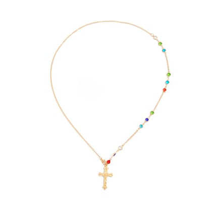 Gold Cross Back Necklace for Women, Dainty Colorful Crystal Y-Shaped Backdrop Chain, Open Back Dress Body Chain Jewelry for Wedding Prom Party
