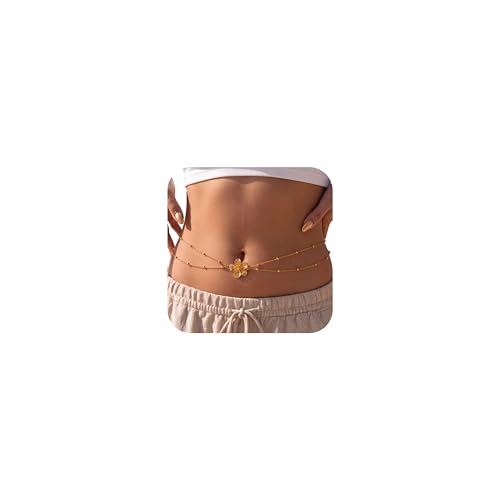 14K Gold Plated Belly Chain for Women, Boho Bikini Waist Jewelry | Adjustable Fit, Dainty Layered Look, Pearl, Shell & Starfish Options, Boho Body Jewelry, Beach, Vacation - color: Gold-Plated 5