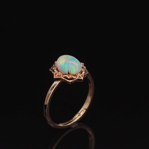 14K Solid Gold over S925 Vintage Court Style Adjustable Ring with Teardrop/Oval Shaped Opal, Luxurious Retro Gemstone Jewelry Accessory,Natural October Birthstone Jewelry for Women