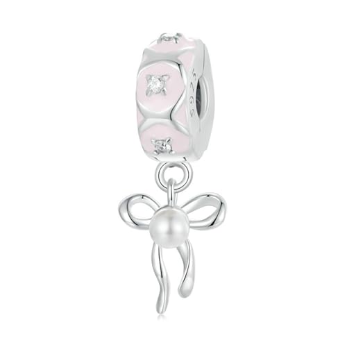 Heart Charm Clip Lock Spacer Stopper Charm Bead Bracelet 925 Sterling Silver Charms Safety Chain for Pandora Bracelets - color: Bow Pendant