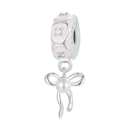 Heart Charm Clip Lock Spacer Stopper Charm Bead Bracelet 925 Sterling Silver Charms Safety Chain for Pandora Bracelets - color: Bow Pendant