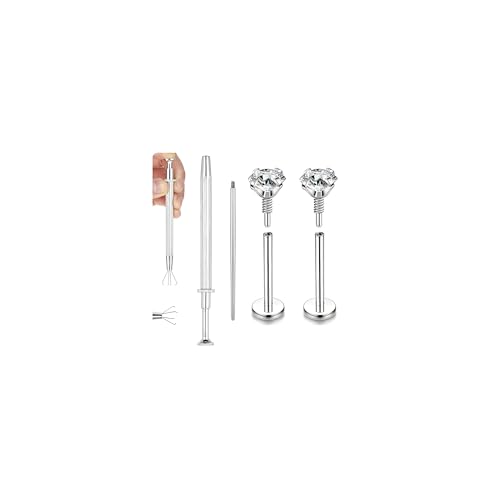 20G Internal Thread Cartilage Earrings Studs Surgical Steel Nose Rings Stud | Flat Back Stud Piercing Jewelry for Tragus/Helix/Conch/Medusa/Lip/Labret - color: BL:10mm;CZ:2.5mm
