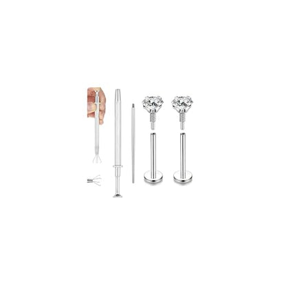 20G Internal Thread Cartilage Earrings Studs Surgical Steel Nose Rings Stud | Flat Back Stud Piercing Jewelry for Tragus/Helix/Conch/Medusa/Lip/Labret - color: BL:10mm;CZ:2.5mm