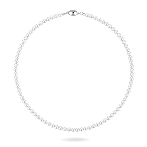 Pearl Necklace for Women Paperclip Chain Chunky Gold Necklace, Freshwater Cultured Pearls Trendy Link Chain 18K Gold Plated Dainty Pearl Choker - color: 5mm White Pearl Necklace