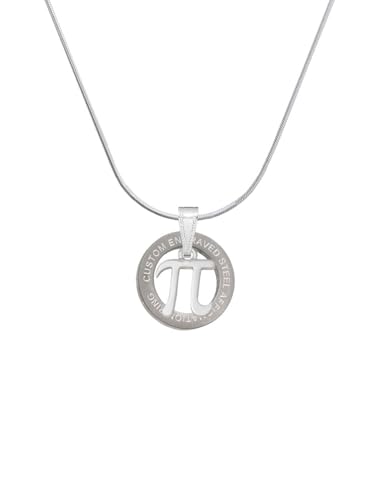Delight Jewelry Silvertone Medium Pi Silver-tone Custom Engraved Ring Necklace, 18"