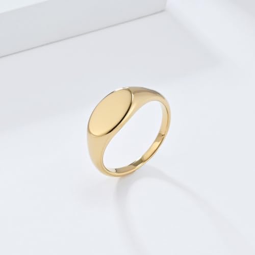 PAURO Women Oval Shape Signet Ring Geometric Style | Stainless Steel Oval-shape Signet Style for Women,Classical Simple Plain Wedding Engagement Statement Ring - color: Gold