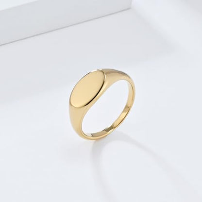 PAURO Women Oval Shape Signet Ring Geometric Style | Stainless Steel Oval-shape Signet Style for Women,Classical Simple Plain Wedding Engagement Statement Ring - color: Gold