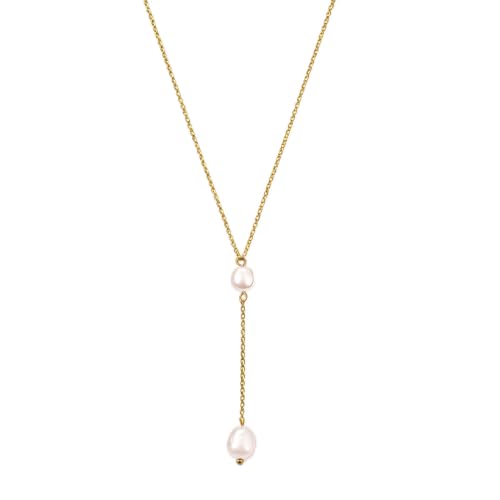 Freshwater Pearl Necklace for Women - 18K Gold Plated Dainty Pearl Pendant Choker, Hypoallergenic Non Tarnish Stainless Steel Chain, Gold Pearl Necklaces Gift for Her - color: Style 4