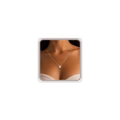 14K Gold Plated Clover Necklace for Women CZ Four-Leaf Lucky Pendant Chain | Waterproof Non-Tarnish Minimalist Adjustable Dainty Gold Stackable Choker With Sparkling CZ Trendy Jewelry For Her - color: Clover Double-1 Gold