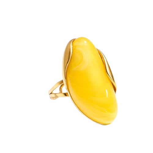 Mchic Colorful Chunky Statement Ring for Women: Boho Large Oval Acrylic Finger Ring Stainless Steel Adjustable Beach Summer Y2K Handmade Jewelry Gift for Women - color: Yellow