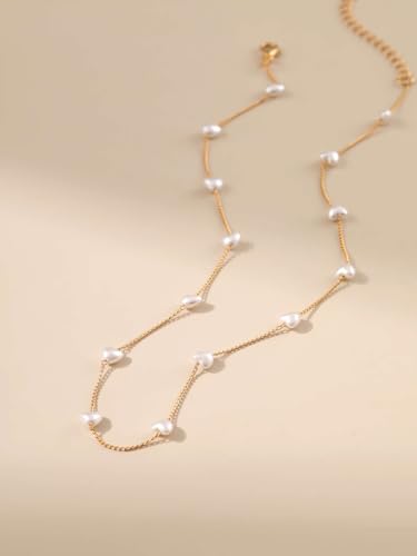 Heart-Shaped Pearl Necklace Exquisite Small 14K Gold Plated Chain Precious Jewelry Lobster Clasp Adjustable Extender - style: 14K Gold+Heart-Shaped Pearl