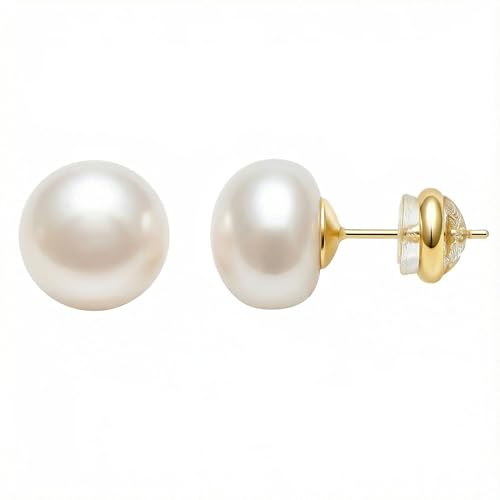 Natural Freshwater Pearl Earrings, 925 Sterling Silver 18K Gold Plated Hypoallergenic 6/7/8/9/10mm AAAA+ Pearl Earring Studs Jewelry for Women