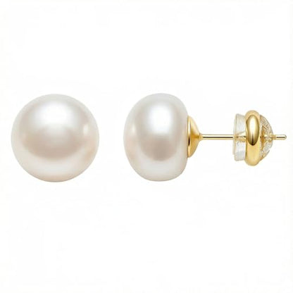 Natural Freshwater Pearl Earrings, 925 Sterling Silver 18K Gold Plated Hypoallergenic 6/7/8/9/10mm AAAA+ Pearl Earring Studs Jewelry for Women