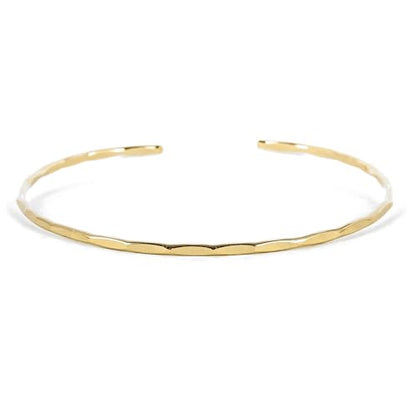 Thin Hammered Cuff, in Solid Sterling Silver, 14K Gold Fill, and Rose Gold Fill; Delicate Handmade Stacking Bracelet for Women by Lotus Stone Design - color: Gold, size: Large