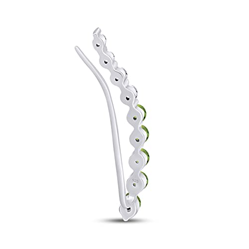 One Piece Right Ear Climber Earring for Women With Birthstone And White CZ | Floating Curved Bar Ear Crawler In 14K Gold Over Sterling Silver Jewelry for Her - color: Simulated Peridot