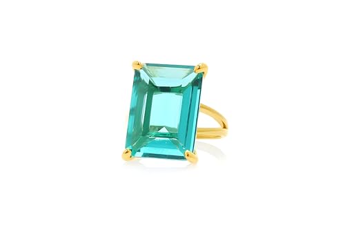 Sterling Silver Blue Tourmaline Statement Ring – Rectangle Gemstone Jewelry for Women – October Birthstone