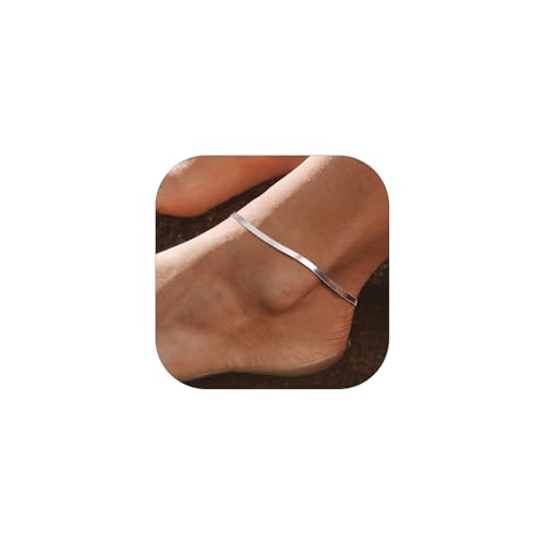 PROSILVER 925 Sterling Silver Ankle Bracelets For Women, Stylish Chain Anklets, Summer Beach Jewelry, 8.6-10.6 Inch Adjustable, Come with Box - style: 04 Herringbone Anklet-3mm