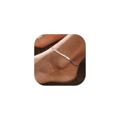 PROSILVER 925 Sterling Silver Ankle Bracelets For Women, Stylish Chain Anklets, Summer Beach Jewelry, 8.6-10.6 Inch Adjustable, Come with Box - style: 04 Herringbone Anklet-3mm