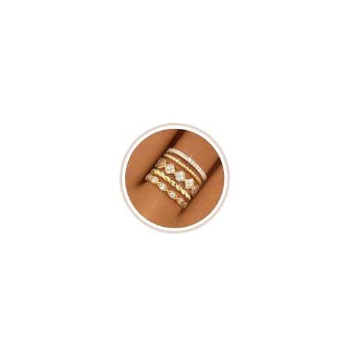 Gold Silver Stackable Rings for Women Non Tarnish Cubic Zirconia Band Ring | 14K Gold Plated,Stacking Chunky Eternity Rings,Dainty Engagement Promise Thumb Rings,Wedding Ring Set,Jewelry Size 6 7 8 9 10 - color: Gold 1