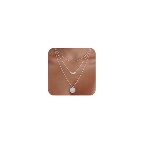 CHESKY Layered Silver Necklace for Women Trendy,Dainty Silver Plated Stackable Charm Necklace Layering Paperclip Tennis Rope Chain CZ Pendant Jewelry Set Gifts - style: bar