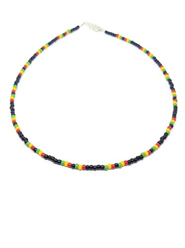 Rasta beaded necklace. Jamaican necklace, reggae necklace. 16 INCHES. Size 8/0 SEED BEADS