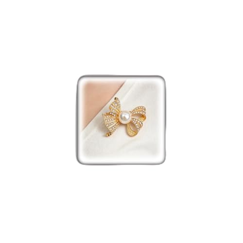 Gold Chunky Textured Bow Brooch Pin for Women, Boho Versatile Crystal Faux Pearl Brooch Vintage Statement Jewelry Clothing Accessories Gifts - color: GoldPearl