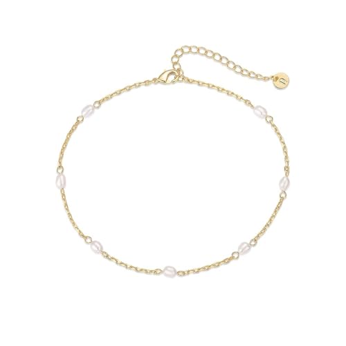 Anklet for Women Layered Anklets Women Double Heart Silver Bohemian Pearls Flat Chain Ankle Bracelet Charm Beaded Dainty Foot Jewelry Heart Charm Dainty Layer Anklets Trendy - color: Gold Pearl