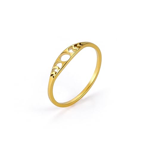 Amaxer Minimalist Phase of the Moon Rings Women Stainless Steel Moon Phase Ring Geometric Crescent Moon Finger Ring Gifts - color: gold
