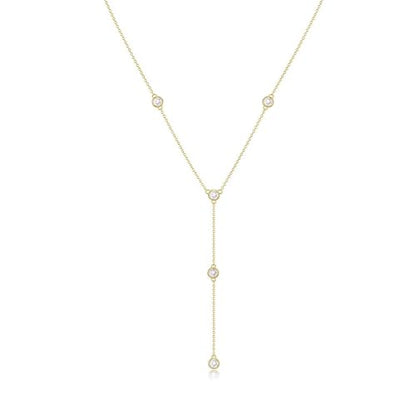 Zeffy Lariat Gold Necklace for Women, Dainty Long Necklace 14k Gold/Silver Plated Layered CZ Beaded Bar Chain Y-Shaped Body Chain Stack Drop Wedding Necklace Trendy Simple Gold Jewelry Gifts - color: Gold Five CZ Y Necklace(1PCS)