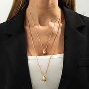 Layered Necklace for Women Gold Silver Heart Pearl Waterdrop Lariat Boho Jewelry Gifts - color: Gold Layered Necklace
