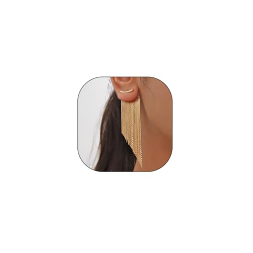 Gold Plated Tassel Dangle Earrings for Women Vintage Chunky Large Long Fringe Chain Drop Earrings Modern Chandelier Earrings 70S Indian Ear Jewelry - color: Gold1
