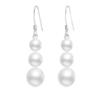 Faux Pearl Earrings for Women Dangling Sterling Silver Dangle Drop Earrings for Bridesmaids Bride 8/10/12mm