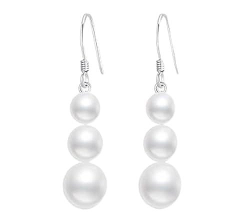 Faux Pearl Earrings for Women Dangling Sterling Silver Dangle Drop Earrings for Bridesmaids Bride 8/10/12mm