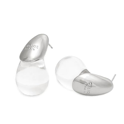 18k Gold Plated Teardrop Earrings, sterling silver post chunky resin and copper drop stud earrings, Hypoallergenic Earrings Jewelry Gift - color: Clear-Silver