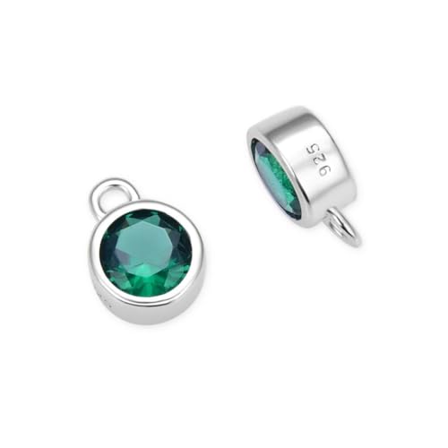 Adabele 2pcs Real 925 Sterling Silver CZ May Birthstone Charm Drop 4mm | Tiny Small, Tarnish Resistant 92.5 Silver Sparkle Emerald Green Cubic Zirconia Dangles Closed Loop Craft Jewelry Making - color: May, size: 4mm (0.16")/Tiny - 2pcs