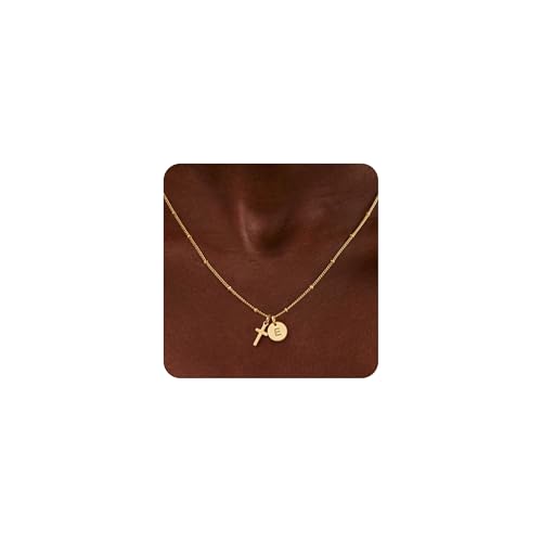Turandoss Cross Necklaces for Girls, Faith Baptism Jewelry Birthday Gifts | 14K Gold Plated Initial A-Z Cross Pendant Necklace Trendy Birthday Jewelry Gifts for 8 9 10 11 12 13 14 15 16 Teen Girls - color: Gold-E