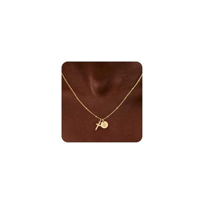 Turandoss Cross Necklaces for Girls, Faith Baptism Jewelry Birthday Gifts | 14K Gold Plated Initial A-Z Cross Pendant Necklace Trendy Birthday Jewelry Gifts for 8 9 10 11 12 13 14 15 16 Teen Girls - color: Gold-E