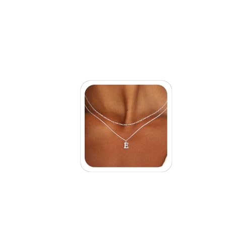 MBW Dainty Silver Layered Initial A-Z Pendant Necklaces for Women Thin | Simple Waterproof 925 Silver Plated Necklace Figaro Choker Monogram Name Jewelry Set Personalized - color: Silver InitIal NK-E