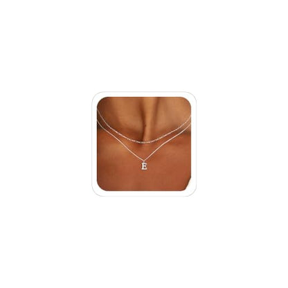 MBW Dainty Silver Layered Initial A-Z Pendant Necklaces for Women Thin | Simple Waterproof 925 Silver Plated Necklace Figaro Choker Monogram Name Jewelry Set Personalized - color: Silver InitIal NK-E
