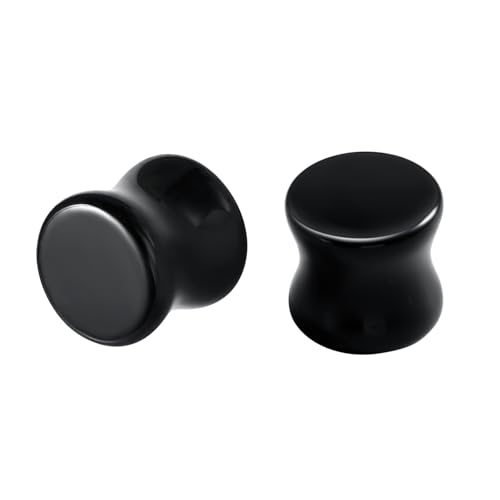 Gauges Tunnels, 2PCS Stone Ear Plugs Natural Black Obsidian Solid Round Polished Double Flared Ear Gauges Expander 2G - 1 inch Ear Piercing Jewelry - size: 5/8 inch(16mm)
