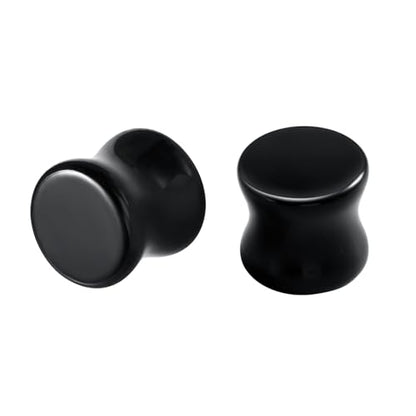 Gauges Tunnels, 2PCS Stone Ear Plugs Natural Black Obsidian Solid Round Polished Double Flared Ear Gauges Expander 2G - 1 inch Ear Piercing Jewelry - size: 00G(10mm)
