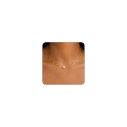 Pearl Necklaces for Women Trendy, Dainty Beaded Choker Necklace, 14K Gold Plated Station Chain, Simple Layering Wedding Prom Jewelry Gift - color: Gold Paperclip Pearl