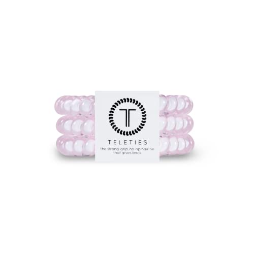 TELETIES - Spiral Hair Coils - Ponytail Holder Hair Ties for Women - Phone Cord Hair Ties - Strong Grip, No Rip, Water Resistant, No Crease Hair Tie Coils - 3 pack (Small, Rose Water Pink) - color: Rose Water Pink