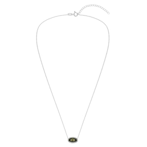 Belacqua Gemstone Necklace in Sterling Silver,Halo Pendant with Accent, Oval Cut 6 * 12mm, 15" Cable Chain with 2" Extender, Spring Ring Clasp, Dainty Birthstone Necklace for Women, Gift Box Included - color: 08-August-Peridot Green