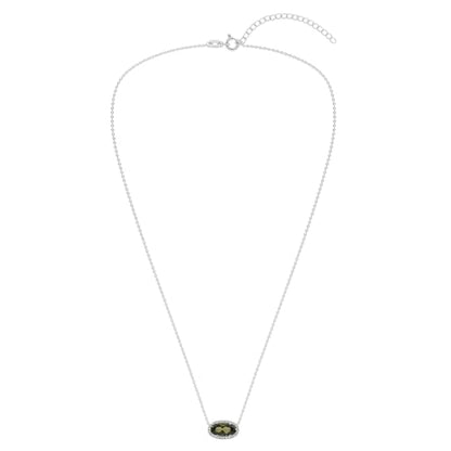 Belacqua Gemstone Necklace in Sterling Silver,Halo Pendant with Accent, Oval Cut 6 * 12mm, 15" Cable Chain with 2" Extender, Spring Ring Clasp, Dainty Birthstone Necklace for Women, Gift Box Included - color: 08-August-Peridot Green