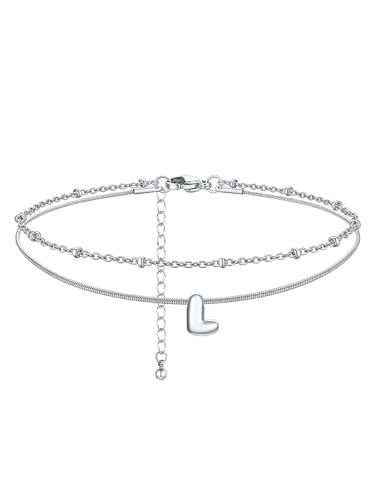 ChainsHouse Initial Ankle Bracelets for Women Waterproof, 14K Gold Plated Layered Initial Anklets Non Tarnish, Adjustable Stainless Steel Women's Ankle Summer Beach Foot Jewelry - color: Stainless Steel, size: Initial l